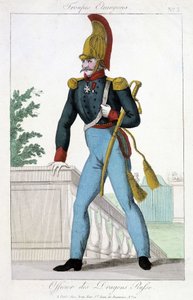 19th century illustration representing an officer of the Russian Dragoons