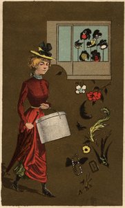 A bourgeois woman carrying a hat box