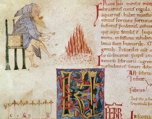A Monk Warming His Feet in Front of a Fire, Month of February by Unknown artist