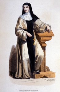 A nun Bernardine, member of the Order of Saint Benedict reformed in the 12th century by Saint Bernard. Engraving of the 19th century.
