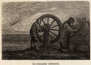A remover in Estonia. Drawing by Henriet, to illustrate his trip to the Russian Baltic provinces in 1851-54. Engraving in 