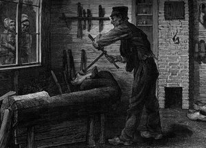 A sabotier at work in his workshop in Belgium