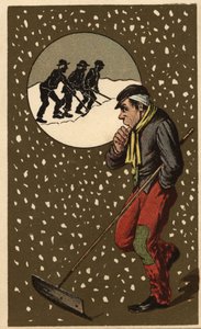A snow collector with his shovel. Anonymous chromolithography, late 19th century. by Unknown artist