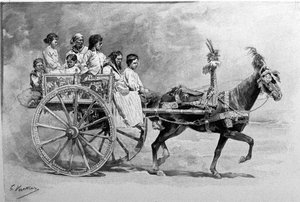 A traditional Sicilian cart. 19th century engraving