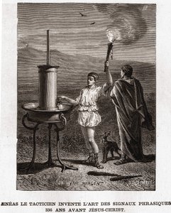 Aeneas the Tactician invents the art of phrasic signals, 366 BC. Engraving 19th century, Bianchetti collection by Unknown artist