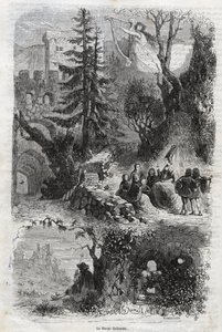 Aeolian Harp - Wind Harp - Musical Instrument Played by the Wind - Engraving from 1860