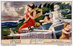 Aesculapius Dies, Blasted by Jupiter, for Resurrecting the Dead - Oxo Chromolithography, Produced by Liebig by Unknown artist