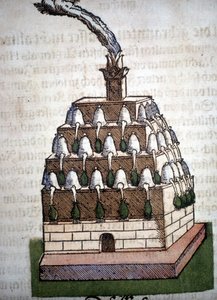 Alchemy: the Athanor Four from a book by Pietro Andrea Mattioli (Matthiole) (1500-1577). Frankfurt