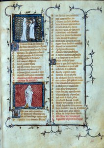 Allegorical representation of Love playing the traps of Malebouche, below the character of Abstinence. Miniature in 