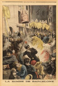 Anarchist attack in Barcelona, bomb explosion in the procession leaving the church of Santa Maria, street nuevos cambios