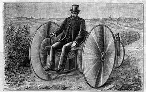 Application of Faure batteries: electric tricycle moving through the accumulator by Unknown artist