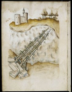 Arrangement of a Wooden Bridge - Manuscript: Parchment Sheet of an Engineer