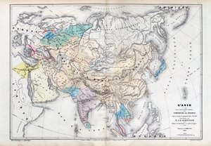 Asia at the time of the greatest extent of Mongol domination under the rule of Qubilai (Kubilai Khan) (1260-1294) - Map prepared by M J-H Schnitzler, Historical and Picturesque Atlas 1857 by Unknown artist