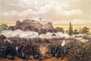 Assault of Chapultepec in September 1847 during the war between the United States and Mexico. Engraving from 1850 by Unknown artist