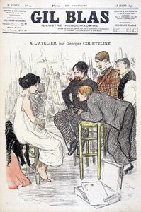 At the Workshop by Georges Courteline. Man Watching a Woman Posing in a Workshop. In 