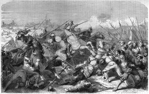 Battle of Ravenna, death of Gaston of Foix Duke of Nemours on 11 April 1512. Engraving of the 19th century