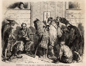 Beggars at the door of a dead man, customary practice imposes on wealthy families the obligation to set up at the door of their house, on the eve of the funeral ceremony, a servant responsible for distributing alms in small currency to all the poor who by Unknown artist