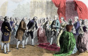 Benjamin Franklin (1706-1790), philosopher, physicist and American ambassador received by the King of France Louis XVI, February 6