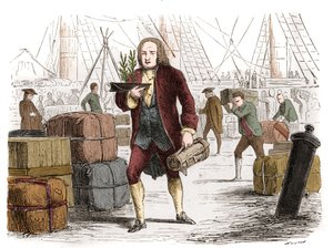 Bernard de Jussieu (1699-1777), French botanist bringing two cedars from Lebanon from England in 1734. Engraving from 1861. by Unknown artist