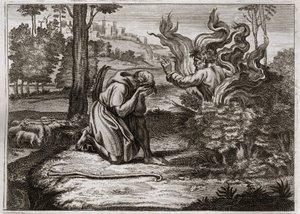 Bible of Royaumont, Old Testament: Burning Bush. God Speaks to Moses from the Burning Bush. Illustration from 1811 by Unknown artist