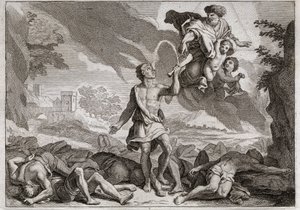 Bible of Royaumont, Old Testament: Defeat of the Philistines. Samson kills a thousand Philistines with a donkey