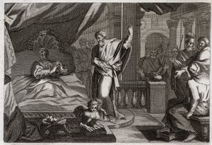 Bible of Royaumont, Old Testament: Hezekiah receives health. King Hezekiah was ill unto death, received health and another fifteen years of life. The prophet Isaiah announces his recovery: the sign will be to push back the shadow of the clock by ten degree