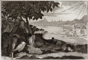 Bible of Royaumont, Old Testament: Ivy dried up. God shows by a sensitive example, to his Prophet Jonah, how much he loves men, and how much pain he suffers when he is forced to punish them. Illustration from 1811. by Unknown artist