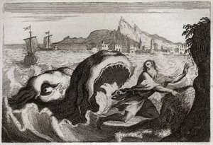 Bible of Royaumont, Old Testament: Jonah in the whale. Prophet Jonah lives in a whale, and comes out alive. Illustration from 1811. by Unknown artist