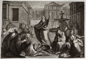 Bible of Royaumont, Old Testament: Penitence of the Ninivites. The inhabitants of Nineveh all penitence at the predication of Saint Prophet Jonah. Illustration from 1811