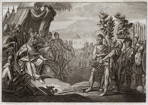 Bible of Royaumont, Old Testament: Twelve spies. Moses sent twelve spies to recognize the land of Canaan (Promised Land). They make the people whisper, and God, to punish them with this murmur, assures them that they will never enter this earth. Illustrati by Unknown artist
