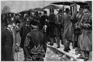 Bookmakers at the racecourse of Auteuil before the pickets were removed, in "Le Monde Illustré" 1887
