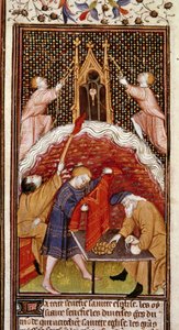 Calendar page: March. A pawnshop. Miniature from the manuscript of the 