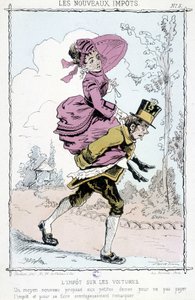 Car tax: a new way for little ladies not to pay taxes and to be advantageously noticed - caricature on new taxes by Unknown artist