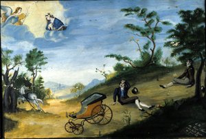 Carriage accident. Ex voto of 1827 from the sanctuary of the Madonna delle Grazie in Monza