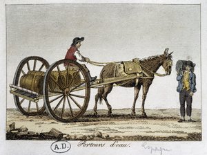 Cart and water carrier in Spain - 19th century