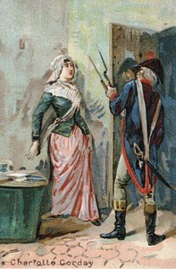 Charlotte Corday after the murder of Marat (1768 - 1793) (Liebig chromolithography of the 19th century)