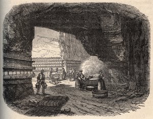 Cheeses - roquefort cellars - engraving in “PATRIE” - DESCRIPTION PICTURESQUE OF FRANCE IN 6 VOLUMES BY LUCIEN HUARD - end 19th century