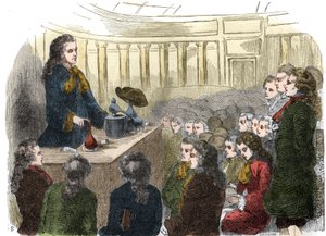 Chemistry course by Guillaume-François Rouelle (1703-1770), French chemist, at the Academy of Sciences in 1744. Engraving from 1861.