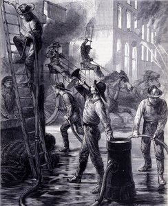 Chicago Fire Brigade Breaking a Fire, United States. 19th Century