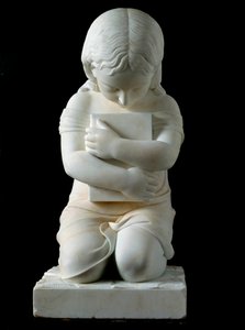 Child Kneeling Holding a Book in His Arms Anonymous 19th Century Marble Sculpture by Unknown artist