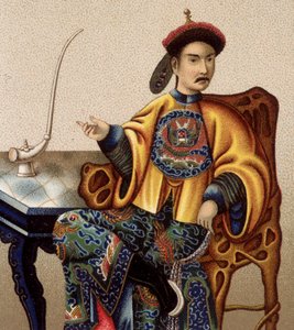 Chinese aristocrat sitting smoking opium - 19th century