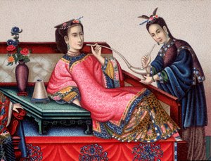 Chinese aristocrat sitting smoking opium - 19th century by Unknown artist