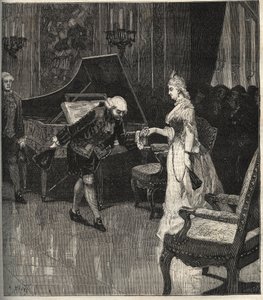 Christoph Willibald Gluck before the queen Marie-Antoinette at Trianon - Christoph Willibald Gluck (1714-1787), German composer playing in front of Queen Marie Antoinette at Trianon - engraving in Popular Music illustrated weekly newspaper - 1882 by Unknown artist