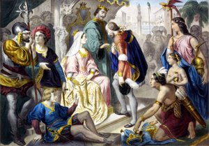 Christopher Columbus before King Ferdinand II of Aragon and Queen Isabella I of Castile, on his return from America