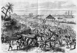 Cochinchina: Annual dragon procession organized by the congregation of Saigon in 1865 by Unknown artist