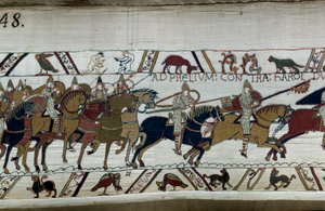 Conquest of England by the Norman Duke William the Conqueror (1027-1087) in 1066: His Army Advances Towards that of Harold II at Hastings. At the Bottom Left, Two Naked Men (detail)