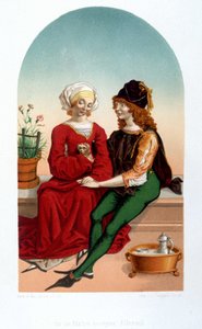 Courteous love scene in the Middle Ages. College - 19th century imitation by Unknown artist