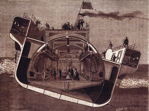 Cross section of a boat designed against seasickness by Henry Bessemer (1813-1898). Engraving 19th century. by Unknown artist