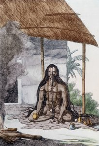 Culture, Civilization and Indian Society: Portrait of a Fakir during prayer, India. Engraving 1808