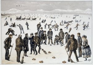 Curling on a Frozen Lake near Halifax, Nova Scotia - in “Sketches of Canadian Sports and Pastimes” by Lieut. Henry Buckton Laurence